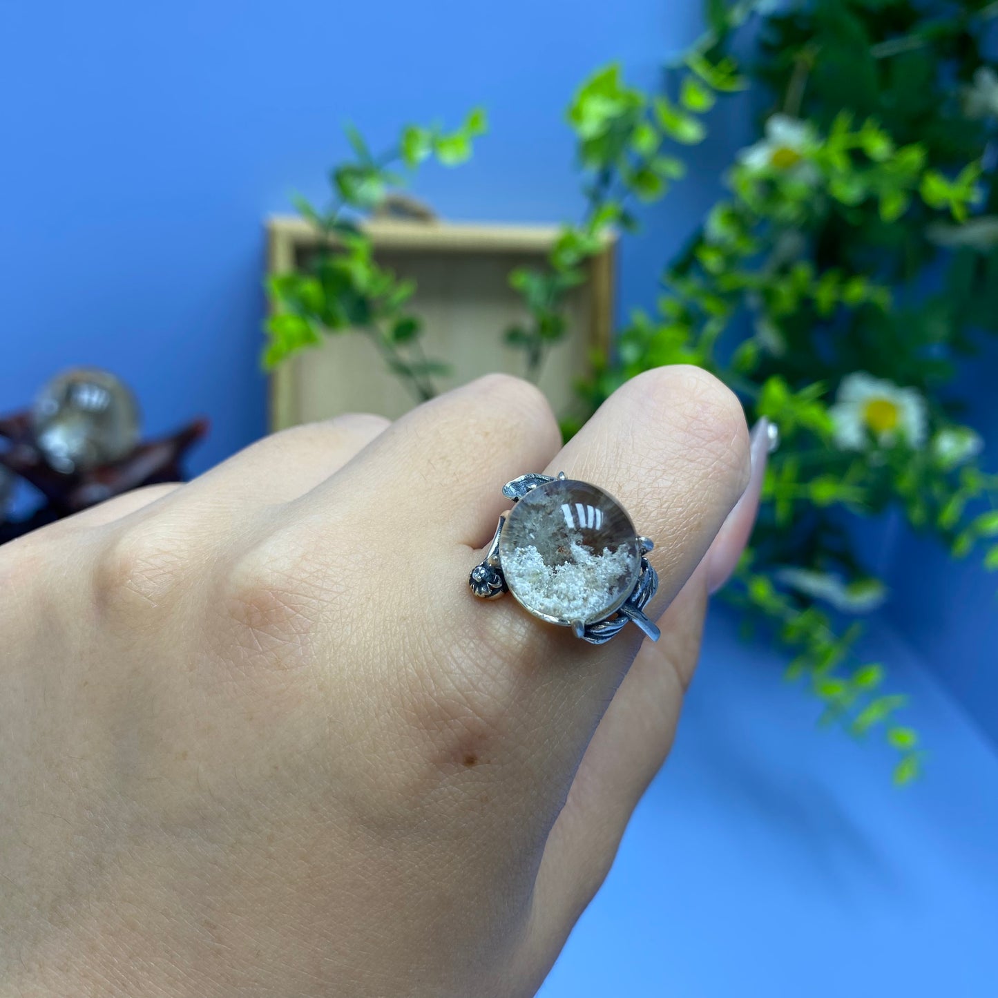R3 Garden quartz Ring(adjustable/925 sliver set)