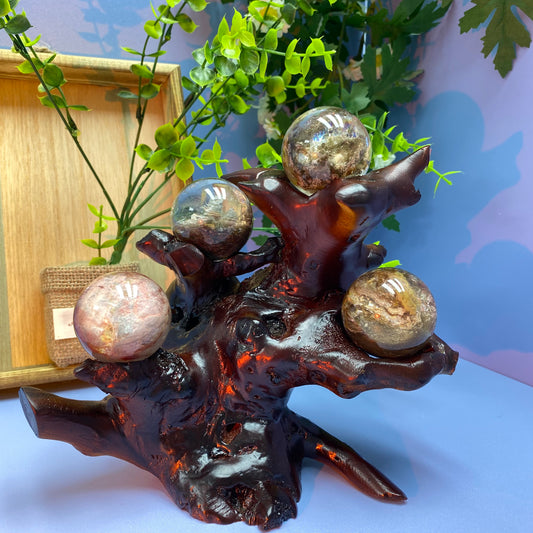 S4 Pink Rutile/Enhydro/Garden quartz sphere setting