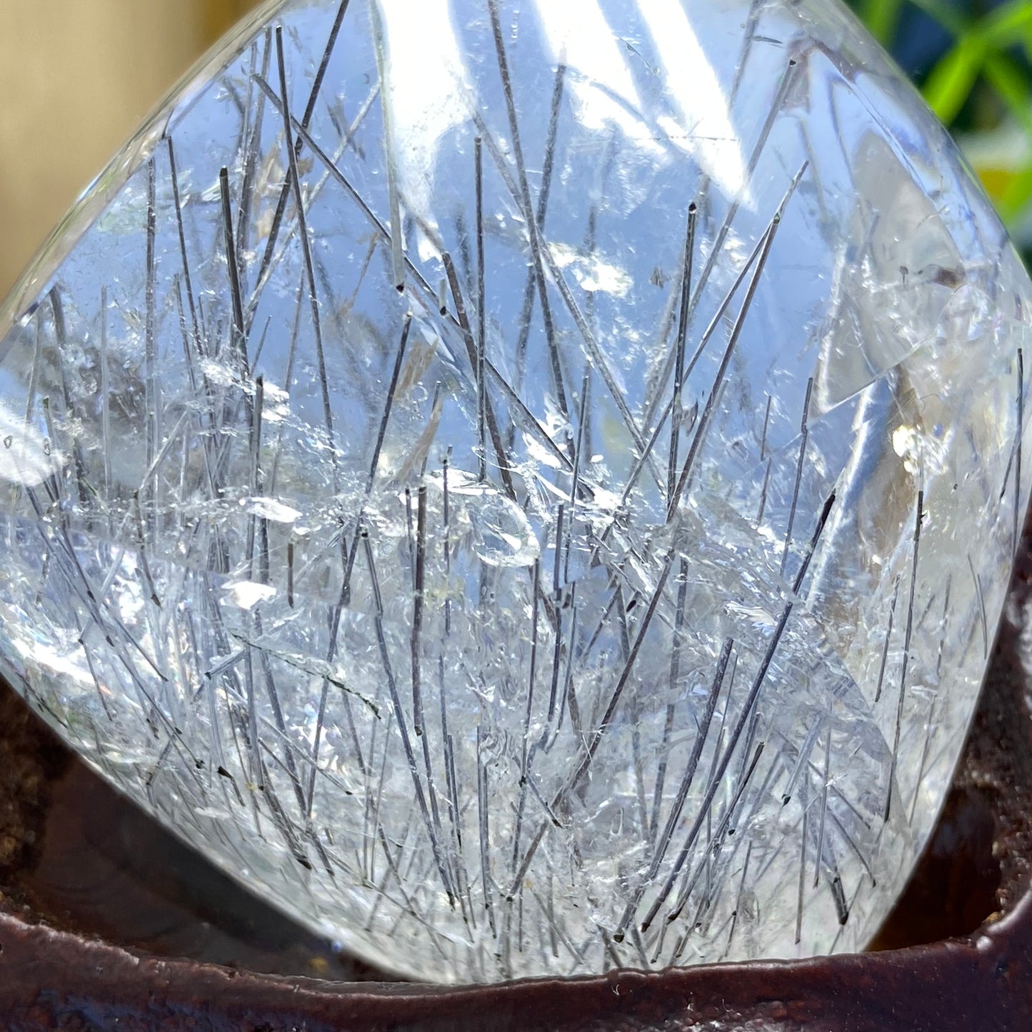 F3 BLACK tourmaline in silver quartz tunnel/full rainbow freeform